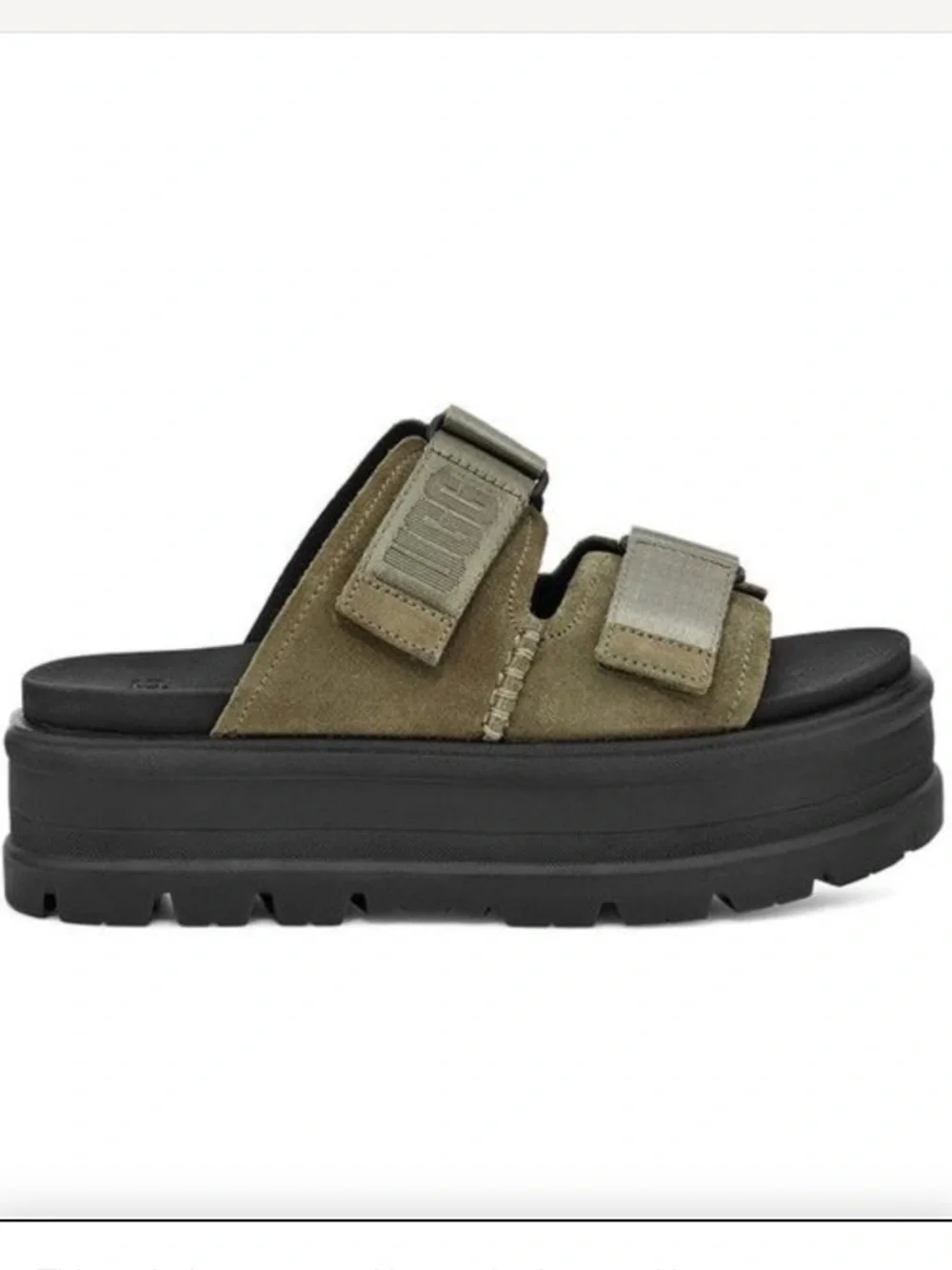 UGG Women’s Clem Suede Leather Burnt Olive Green Platform Slide Chunky Sandals 7